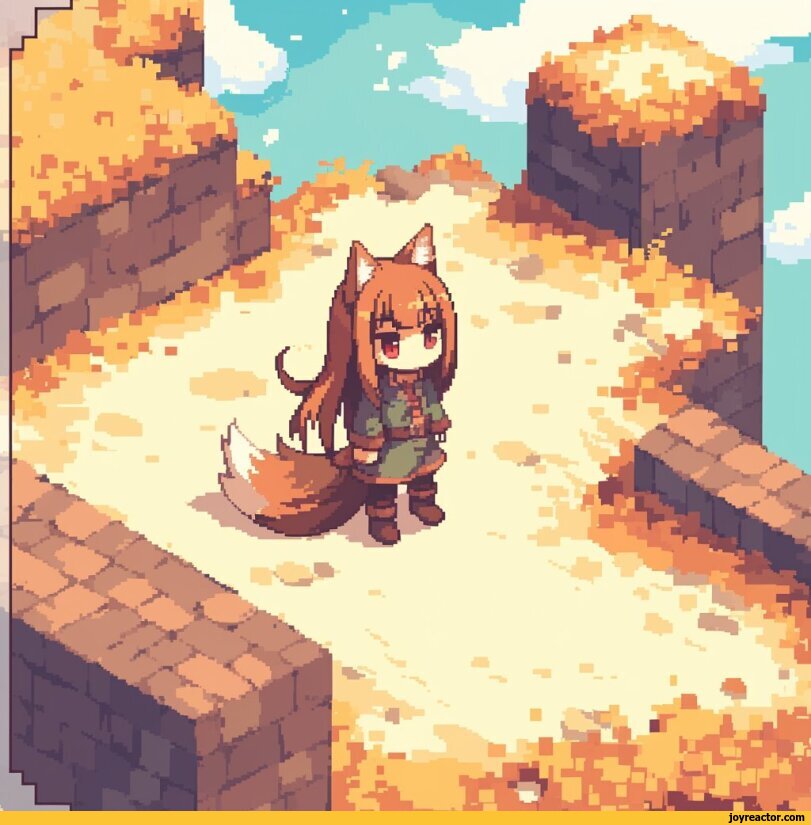 ,kumattoforest,Horo,Spice and Wolf,anime,fandoms,pixel art,AI art,neural networks